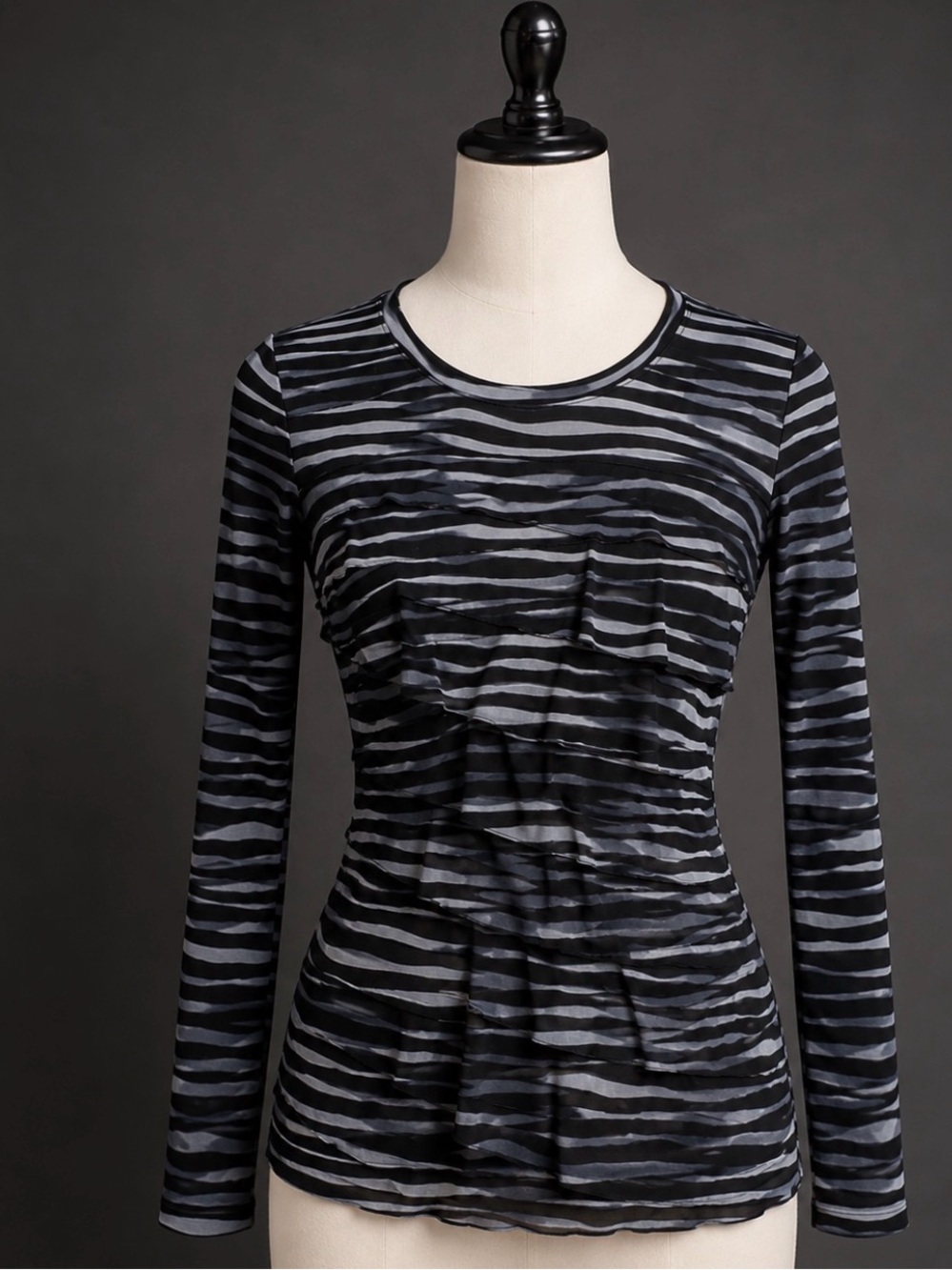 *Retro Y2K- Kenneth Cole NY- Striped, nylon, Black and Gray Women's stretch Top